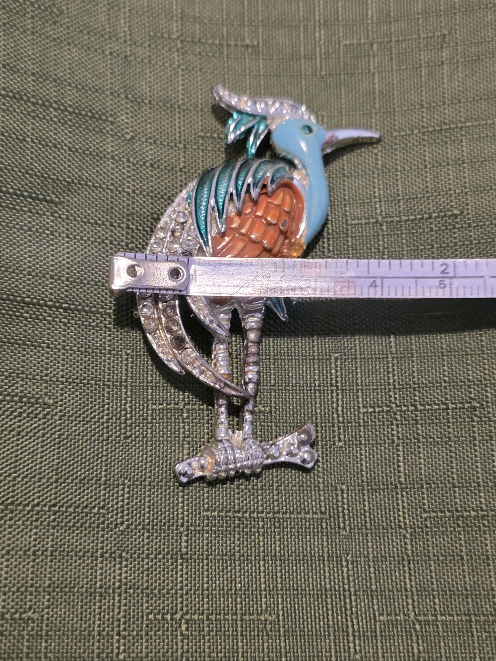 Vintage Enamel Blue and Orange Crystal Bird Brooch - Picture 6 of 6